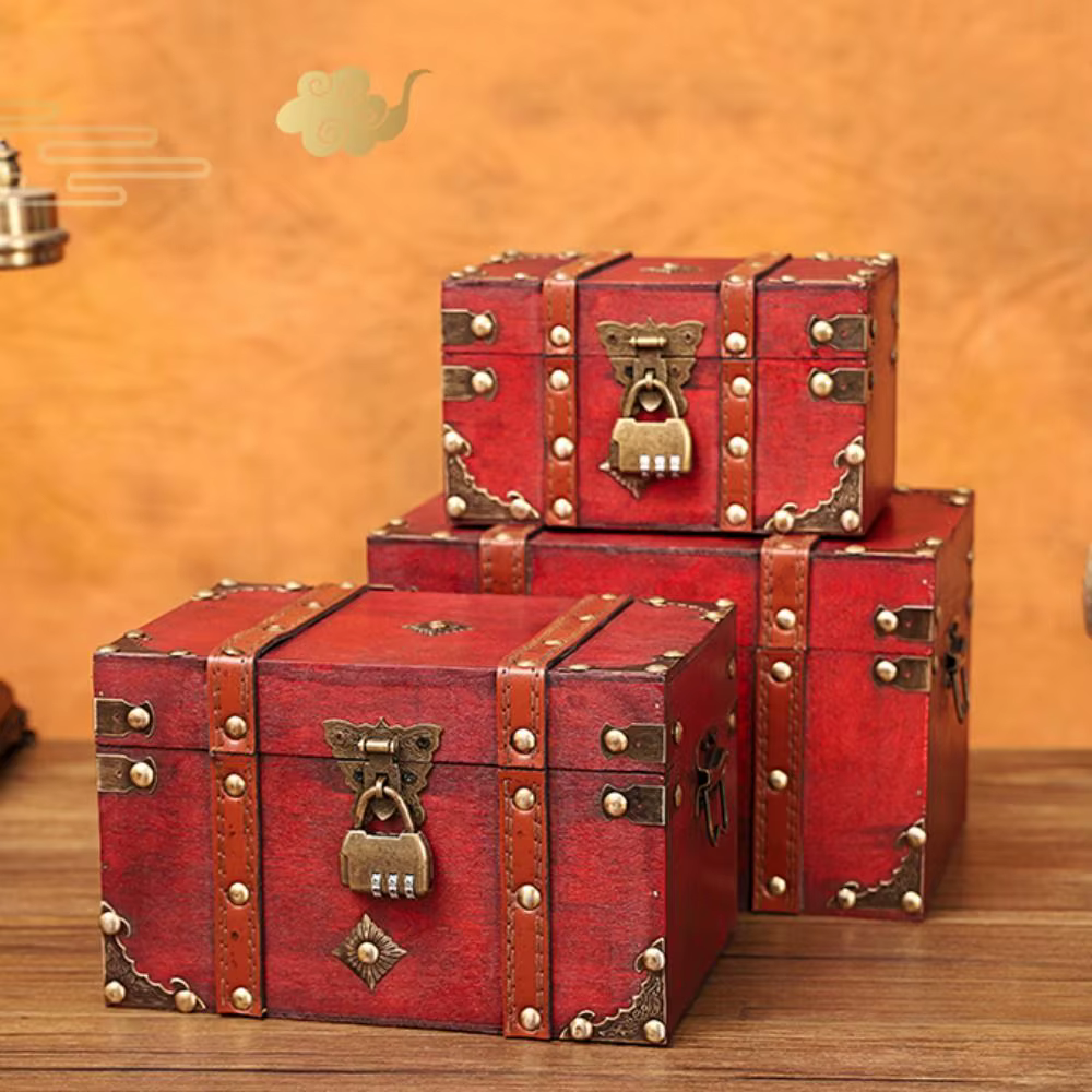 Boîte d'accessoires vintage créative avec serrure à documents en bronze