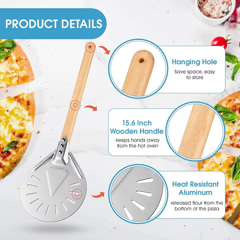 PGY Spatule à pizza perforée en aluminium de 7/8/9 pouces
