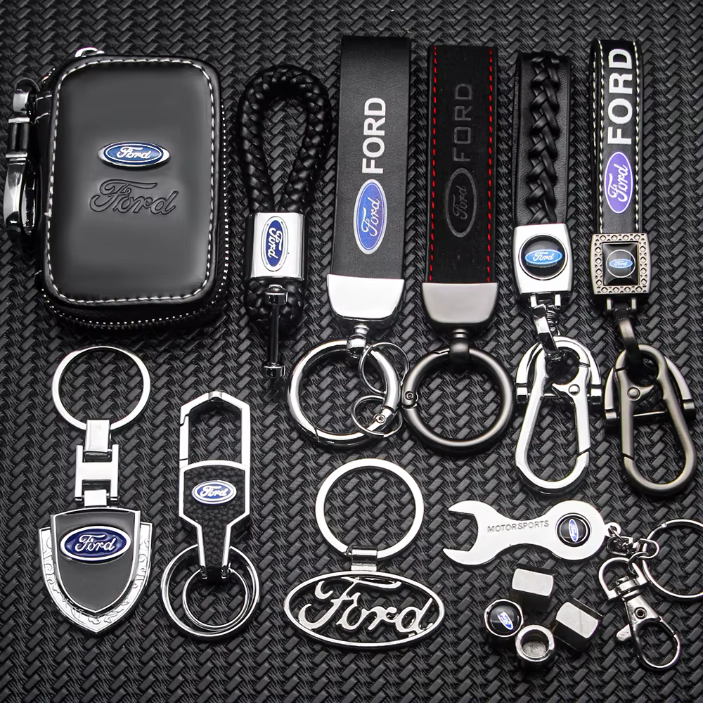 Porte-clés en métal et cuir pour voiture Ford