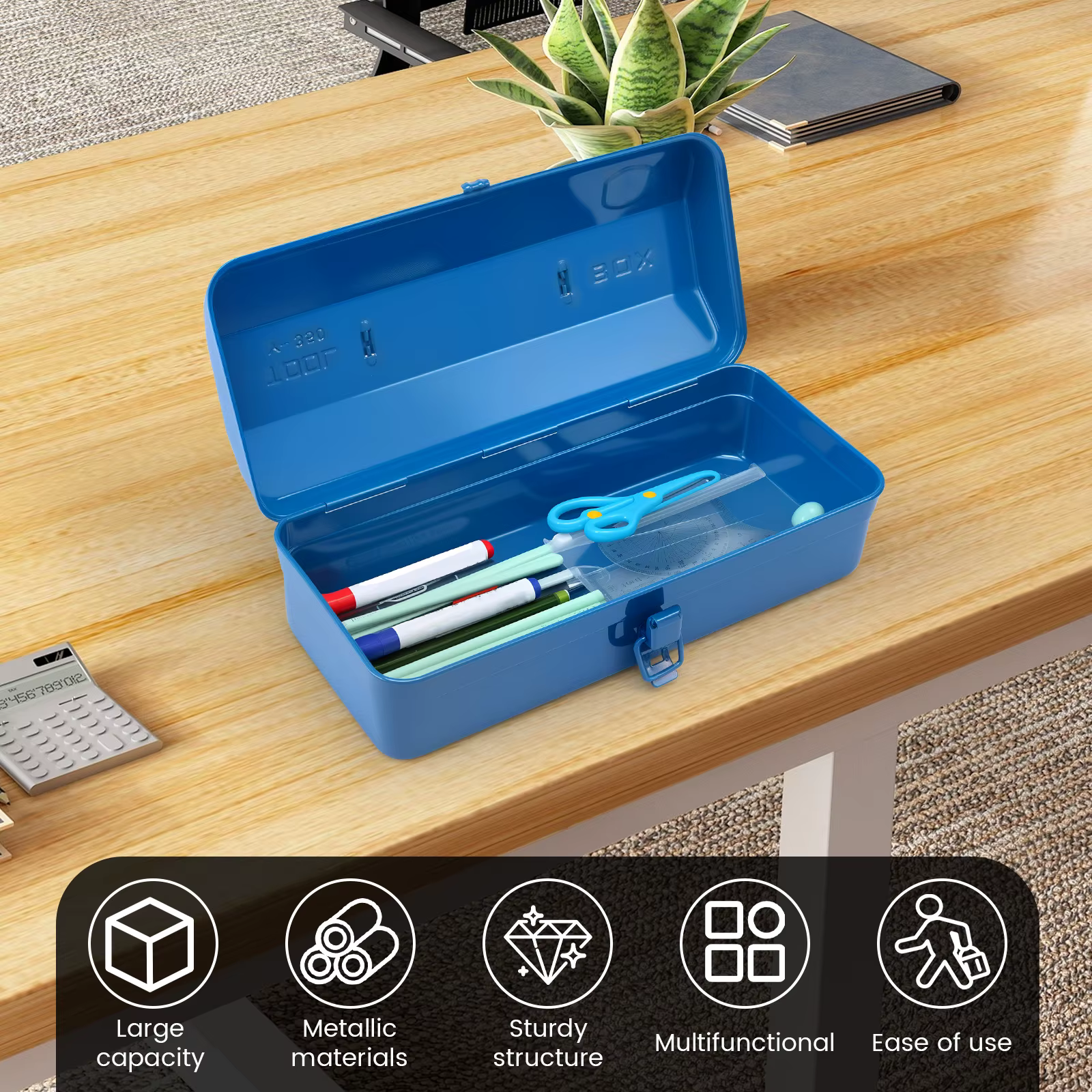 Boîte à outils métallique portable grande capacité avec couvercle verrouillable pour rangement automobile et réparation domestique