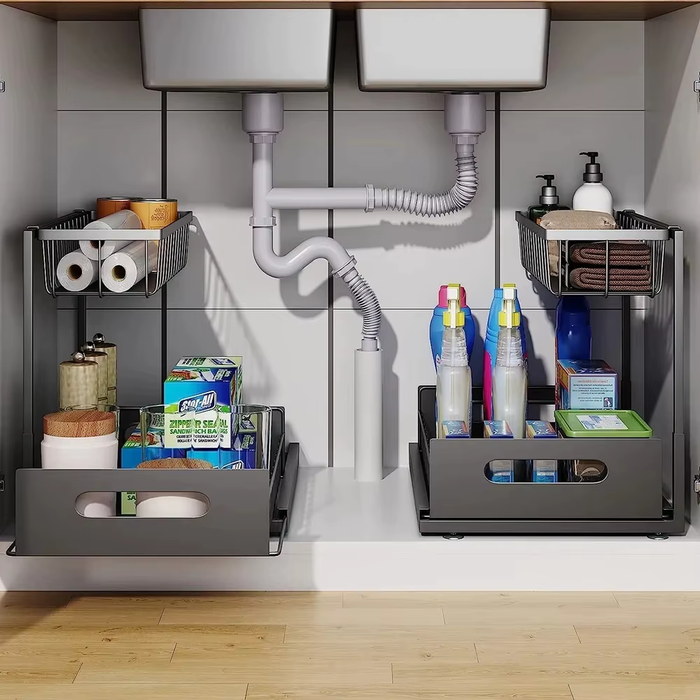 Sous l'évier 2 niveaux armoire coulissante panier organisateur tiroir retirer