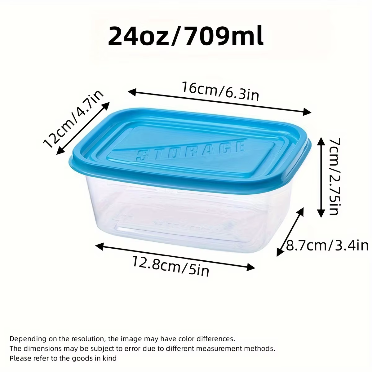 Un ensemble de 6 récipients de conservation des aliments en plastique transparent empilables avec couvercles bleus et