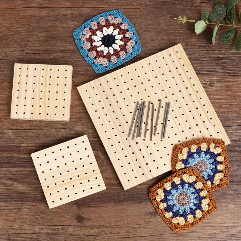 Planche de blocage au Crochet en bois avec grille et épingles pour tricoter des projets carrés de grand-mère