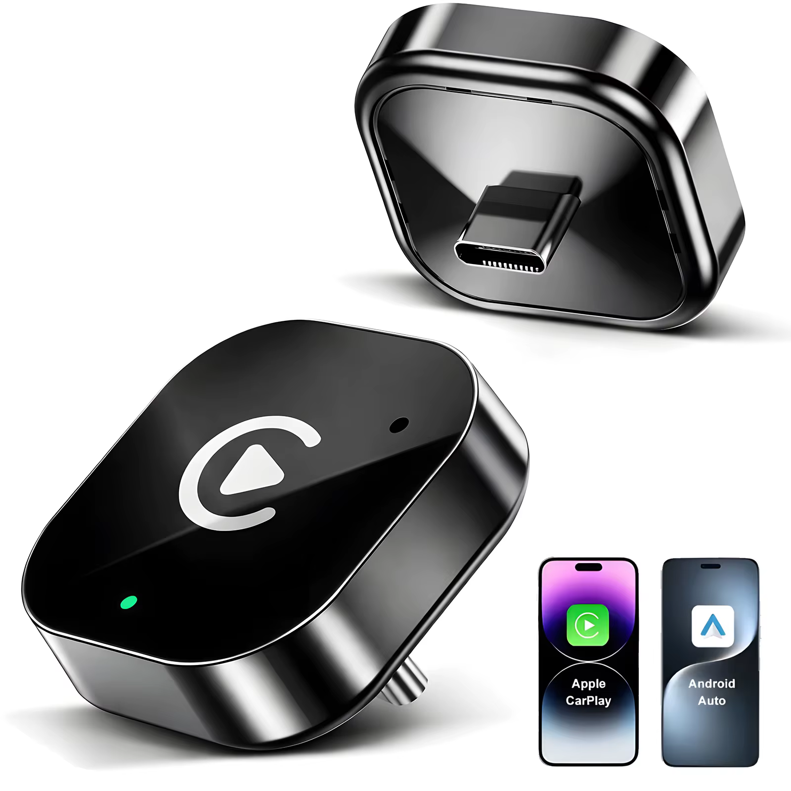 Adaptateur sans fil USB C 2-en-1 amélioré pour CarPlay et Android Auto