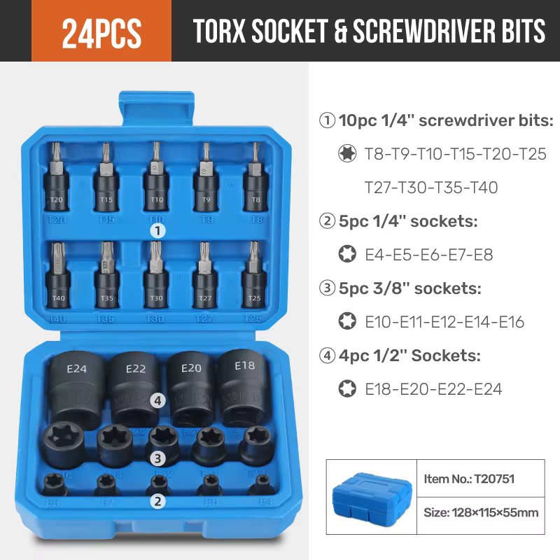 Hi-Spec 1/4 3/8 1/2 "douilles à percussion Torx jeu