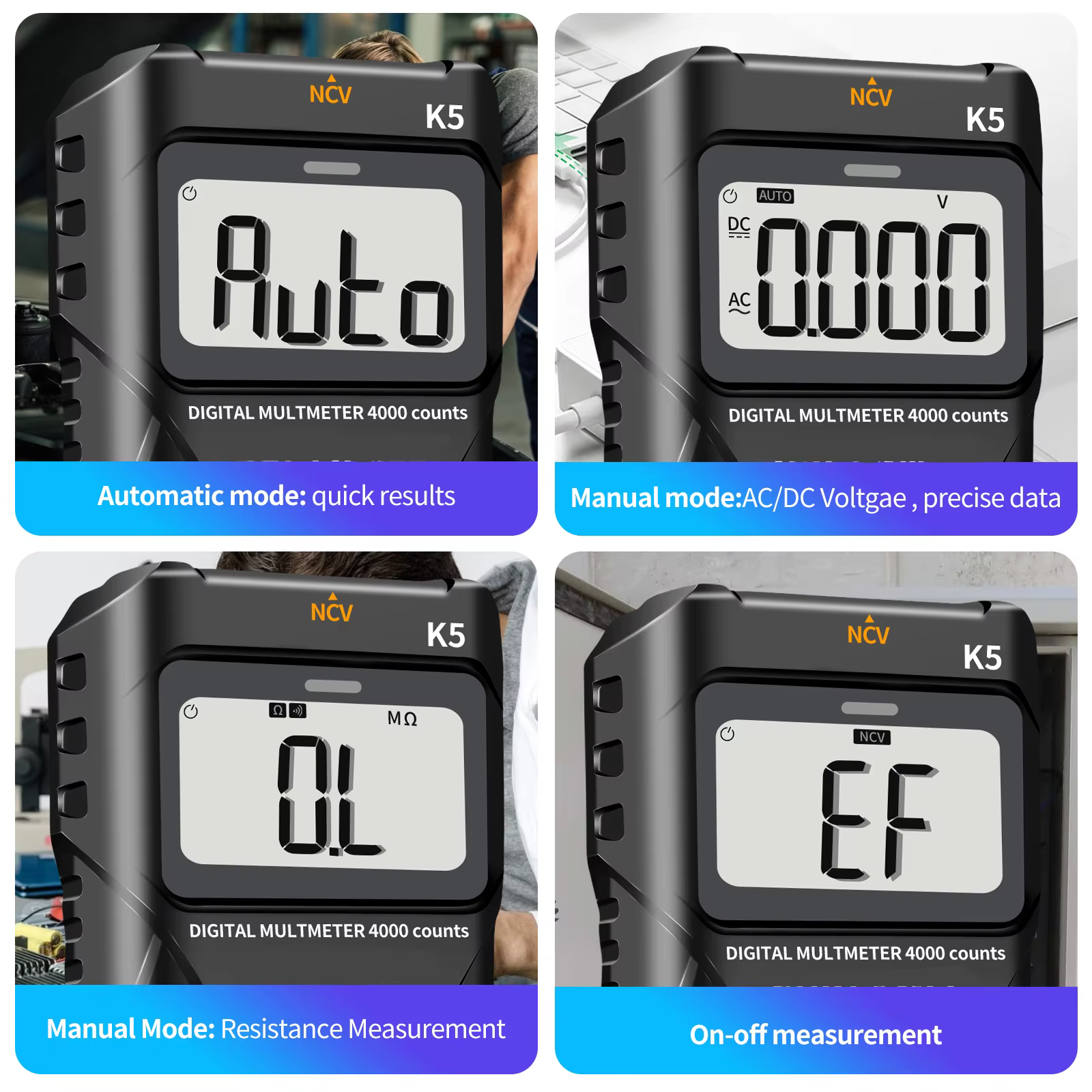 Multimètre numérique 4000 compteur voltmètre avec Mode automatique/manuel