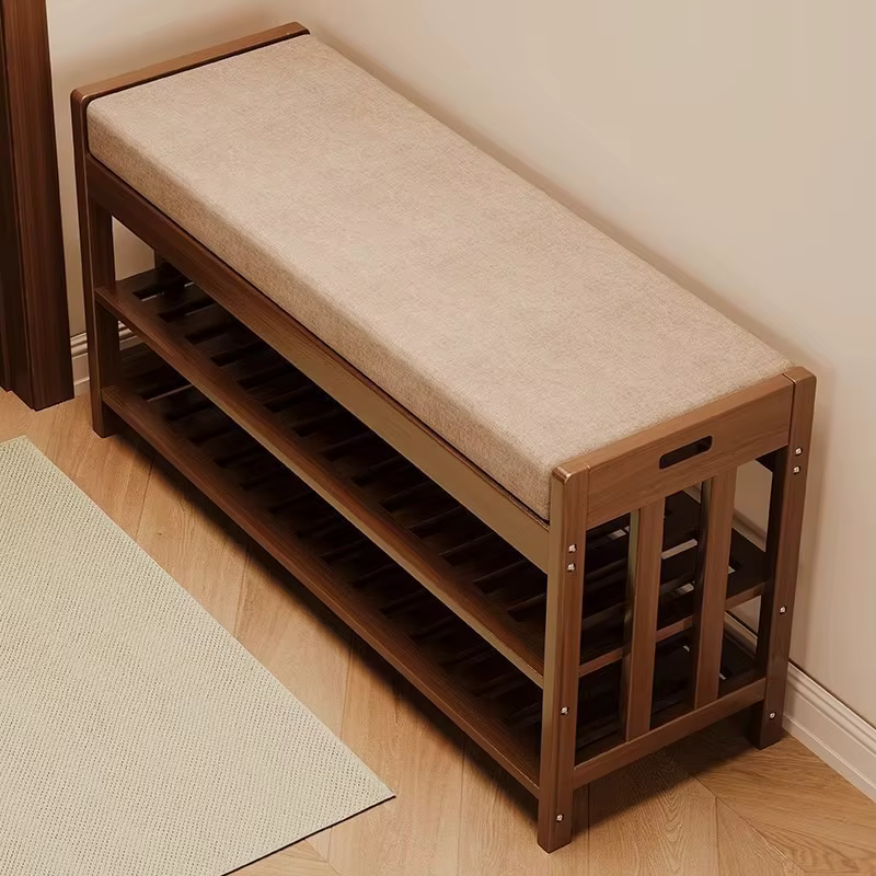 Banc d'entrée rembourré avec rangement, ottoman, siège coussiné, organisateur de chaussures, banc de vestiaire moderne et compact
