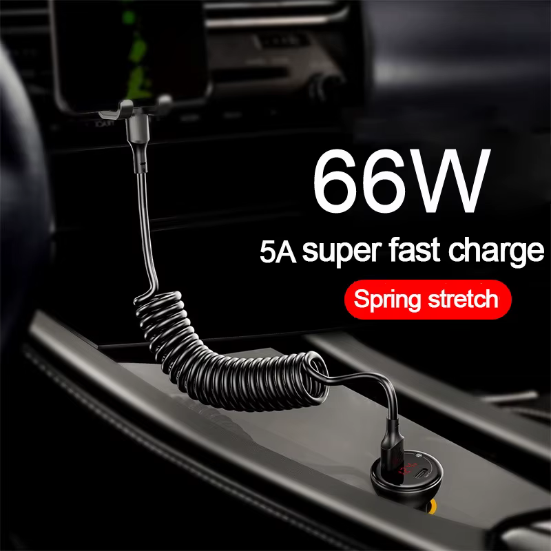 Câble télescopique à ressort USB Type C 66W pour voiture 5A