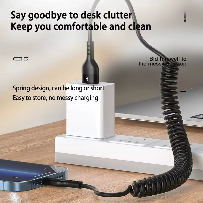 Câble télescopique à ressort USB Type C 66W pour voiture 5A