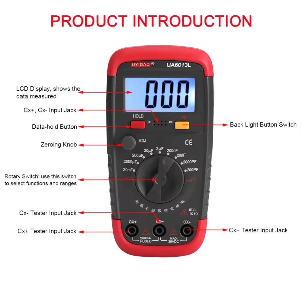 UYIGAO UA6013L compteur de capacité de condensateur LCD numérique professionnel testeur