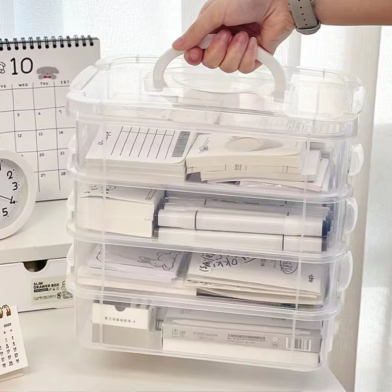 Grande boîte de rangement transparente empilable à 4 couches avec couvercle