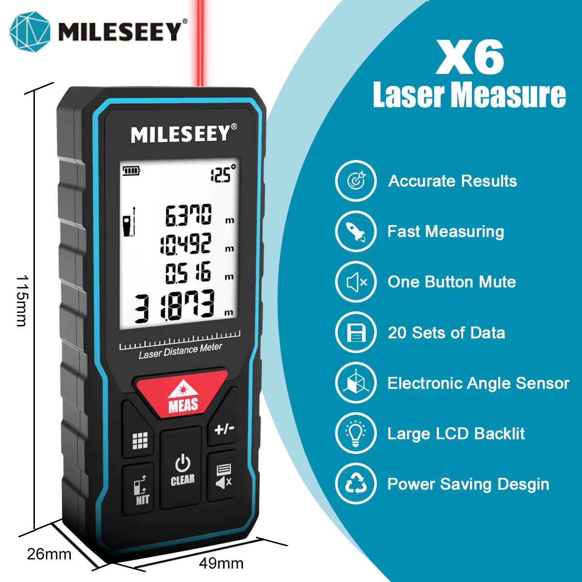 MILESEEY X6 ruban à mesurer Laser 40M 60M 80M 100M