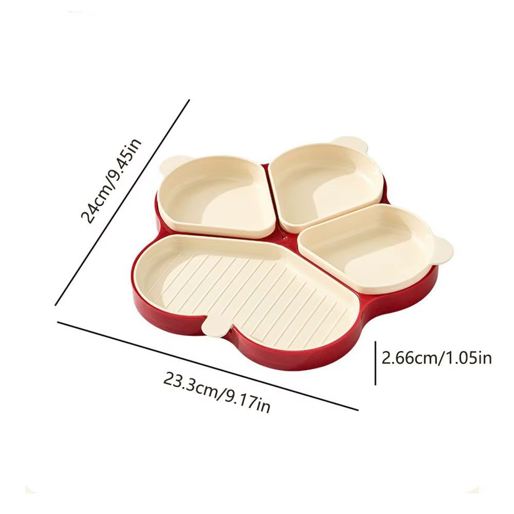 Assiette de préparation en plastique réutilisable à 4 compartiments, grande capacité, avec support pour cuillère, pour le contrôle des portions