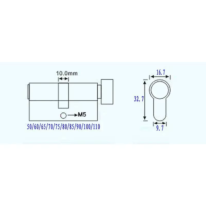 Cylindre de porte 55 60 65 70 75 80 85 90mm, cylindre de serrure de sécurité en cuivre, poignée intérieure pour chambre et salon, serrure à clé en laiton, 5 clés