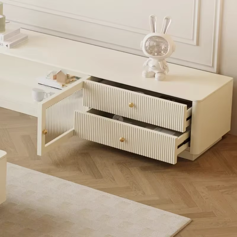 Meuble TV de luxe en bois massif avec tiroirs de rangement