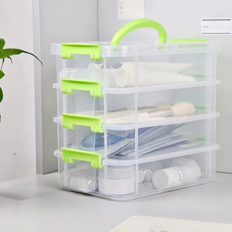 Couvercles de boîte de rangement en plastique transparent empilables à 4 couches, boîtes de rangement à tiroirs séparés