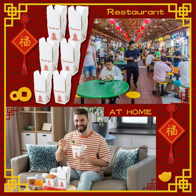 Conteneurs alimentaires à emporter chinoises pagode sans poignée boîtes à nouilles jetables préparation de repas.