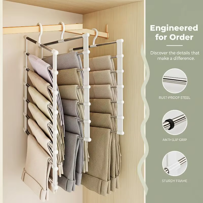 Porte-pantalons 7/5 niveaux pour l'organisation des vêtements à la maison, support de rangement antidérapant pour armoire
