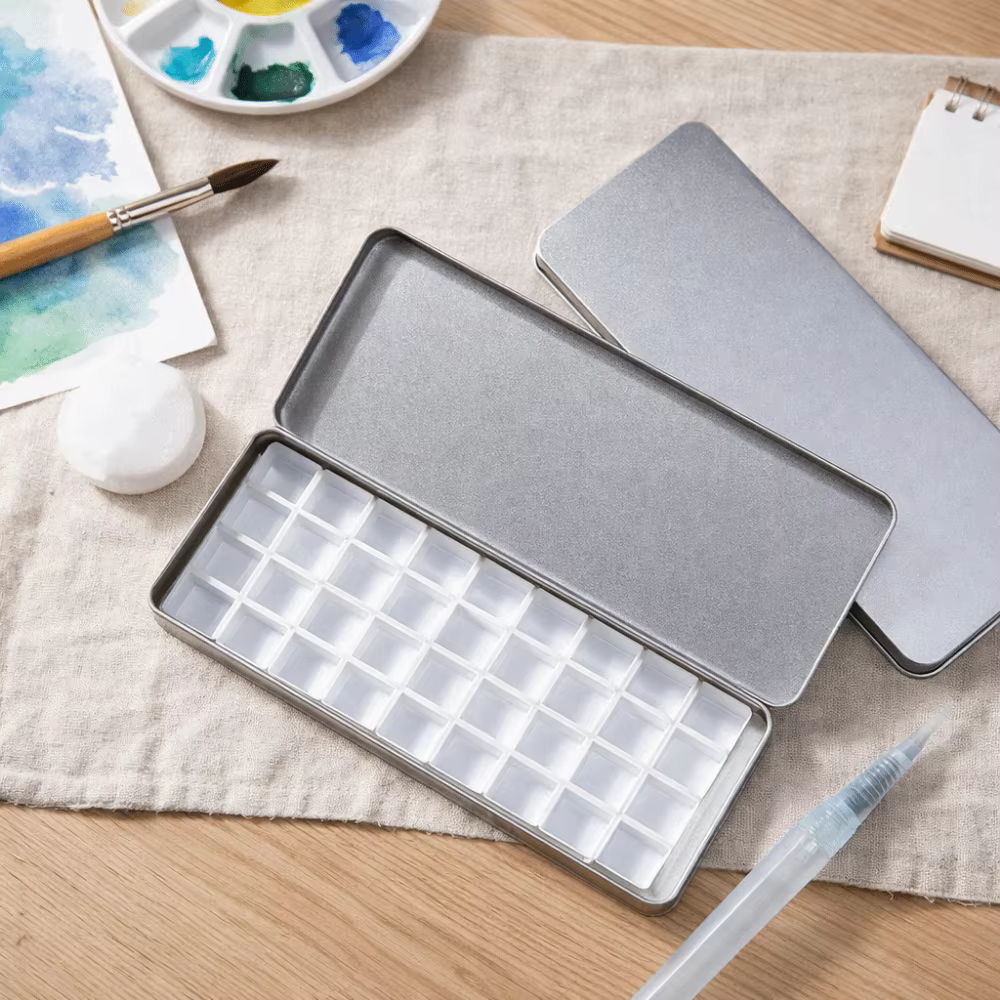 Boîte de portionnement pour aquarelle couleur argent, plateau de peinture vide portable, 36 compartiments, palette de peinture détachable, emballage pour aquarelle